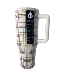 HydroJug 40oz Plaid Print Stainless Portable Water Bottle Flask - 24hr Cold Retention, Leakproof, Cup Holder Friendly, with Handle & Straw, BPA-Free