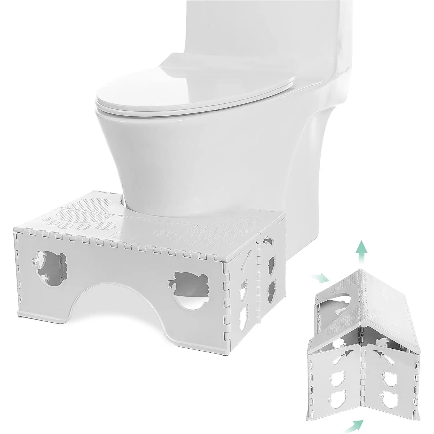 Foldable Toilet Stool, 7inches  Bathroom Squatting Posture Poop Stool with Anti-Slip , A Good Helper to Effective  of Constipation, Easy to Storage Toilet Squat Stool.