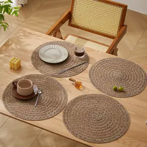 Round Boho Style Placemat, 6 Counts/set Handmade Jute Rope Braided Placemat, Table Decoration Supplies for Home Kitchen Dining Room, Coasters【Only Placemat】