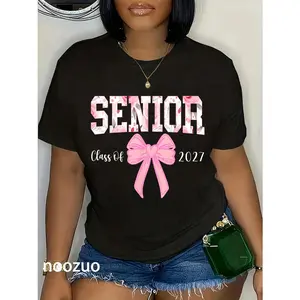 100% Cotton Senior 2027 Floral Pink Bow Back to School Class of 2027 T-Shirt