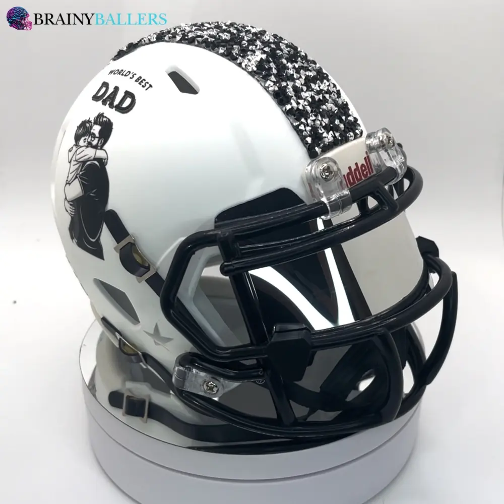 World's Best Dad Mini Football Helmet - Black & Silver With White Matte Base