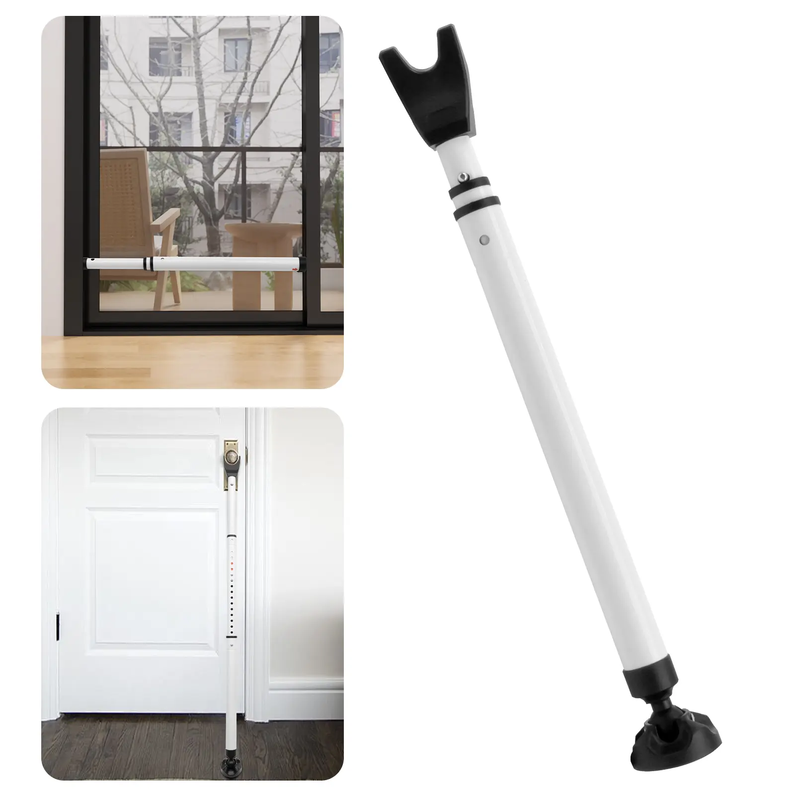 Upgraded Door Security Bar & Sliding Patio Door Bar – Heavy Duty Adjustable Jammer Stopper for Home, Apartment, or Travel (1 Pack, White)