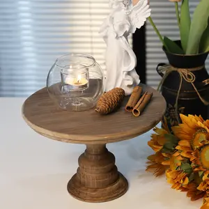 10" Round Wood Display Riser: Rustic Wooden Risers Decorative Pedestal Plate Stand Holder Tray for Wedding Birthday Decor