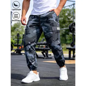 Men’s Camouflage Cargo Jogger Pants – Elastic Waist Drawstring Camo Pants with Multi Pockets for Hiking, Outdoor Work, Gym & Streetwear