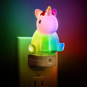 Plug-in Night Light for Kids, Cute Color Changing LED Night Light with Dusk to Dawn Sensor, Christmas, Birthday Gift Nightlight for Girls & Kids, Room Decor