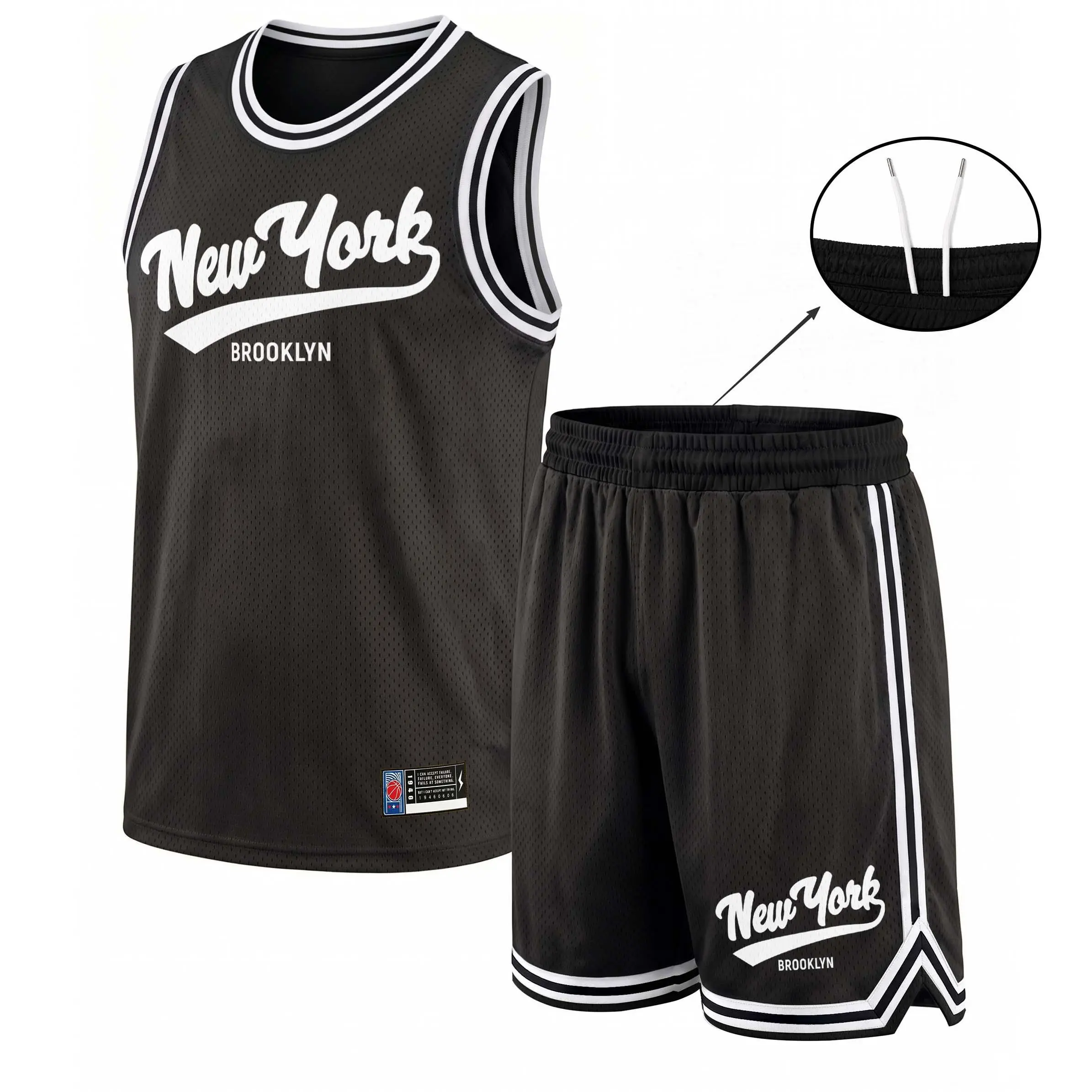 Men's Jersey Set, 2-Piece Color Block Workout Top and Shorts with New York Graphic, Loose Fit Sporty Chic Mesh Outfit, Sports Apparel, Stylish Jersey, Contrast Trim, Sleeveless, Dry Cleanable, Mesh Fabric
