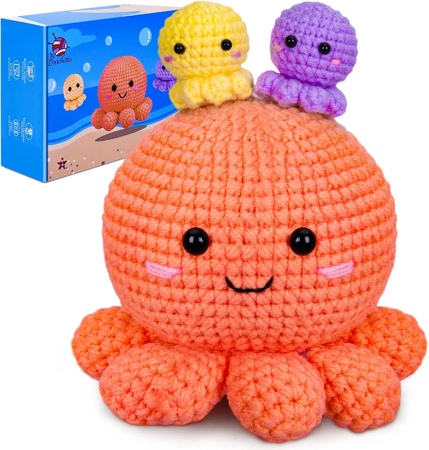Crochetta Beginner Crochet Kit with Video Guide, DIY Octopus Craft Kit, Ideal Gift for Crochet Learners, Crochet Kit For Beginners