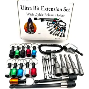 Ultra Bit Extension w/Quick-Release Holder - 4" extension, 6" extension, right-angle extension bit, 1/4", 3/8" and 1/2 socket bits, 1/4", 5/16", 3/8", 7/16", and 1/2"  nut drivers.
