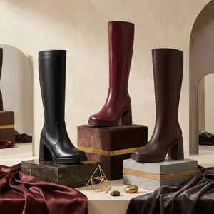 Women's Knee High Platform Boots Chunky Block Heel - Comfy 3.15-Inch Walking Boots Side Zip with Free Cushion Pads