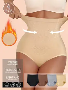 QUASTI 4 Pcs High Elasticity Hip Lifting Underwear for Women, Women'S Panties Body Shaper Underwear, Solid Color Breathable Underpants, Elegant & Fashionable Set For Women Back To School Gifts