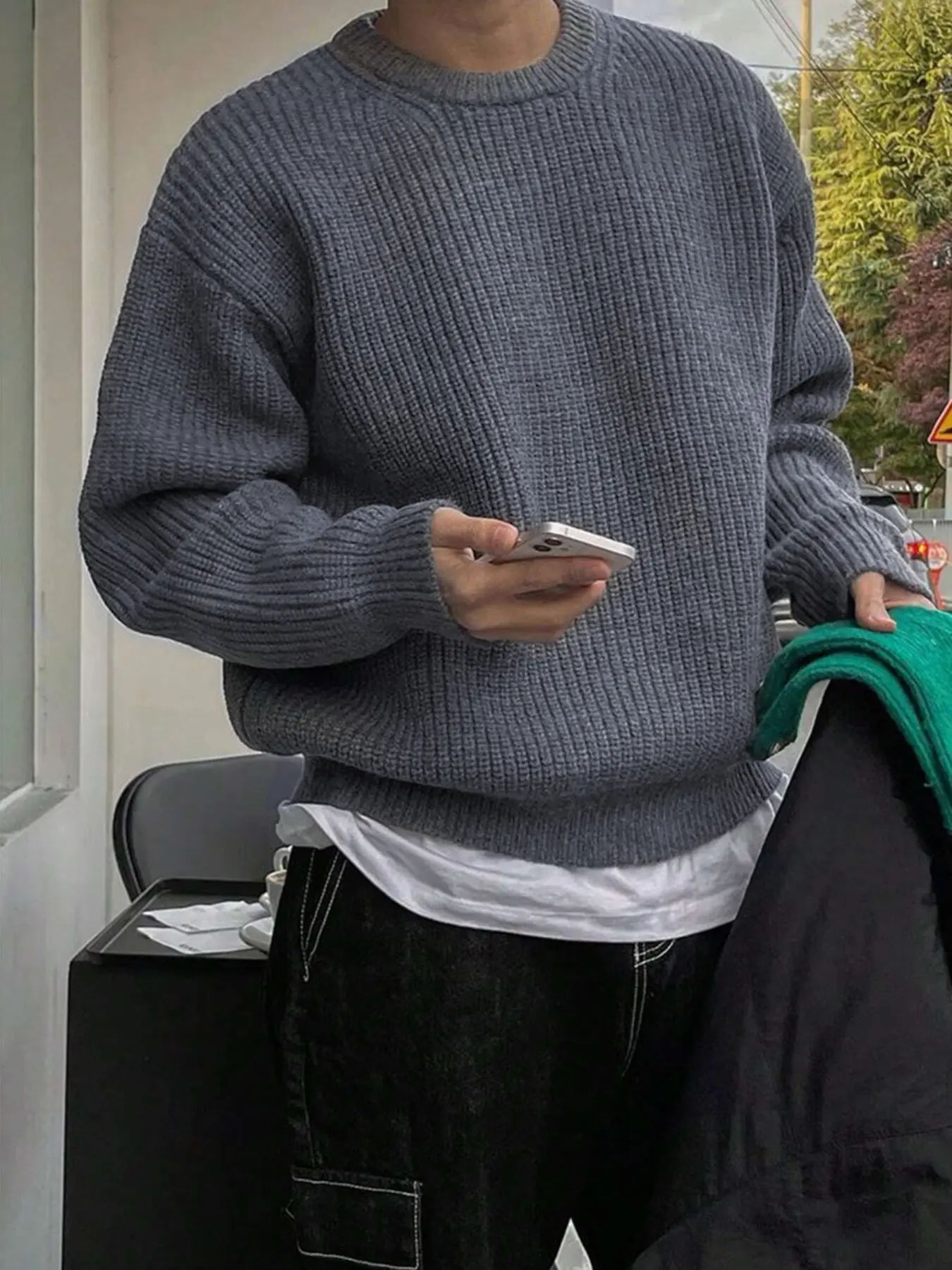 Men's Fall Winter Casual Round Neck Long Sleeve Sweater, Plain Knitwear, Knit Pullover Top, Graphic Pattern, Fitted Style, Soft Warm Fabric, Daily Wear Essential, Knitwear Jumper