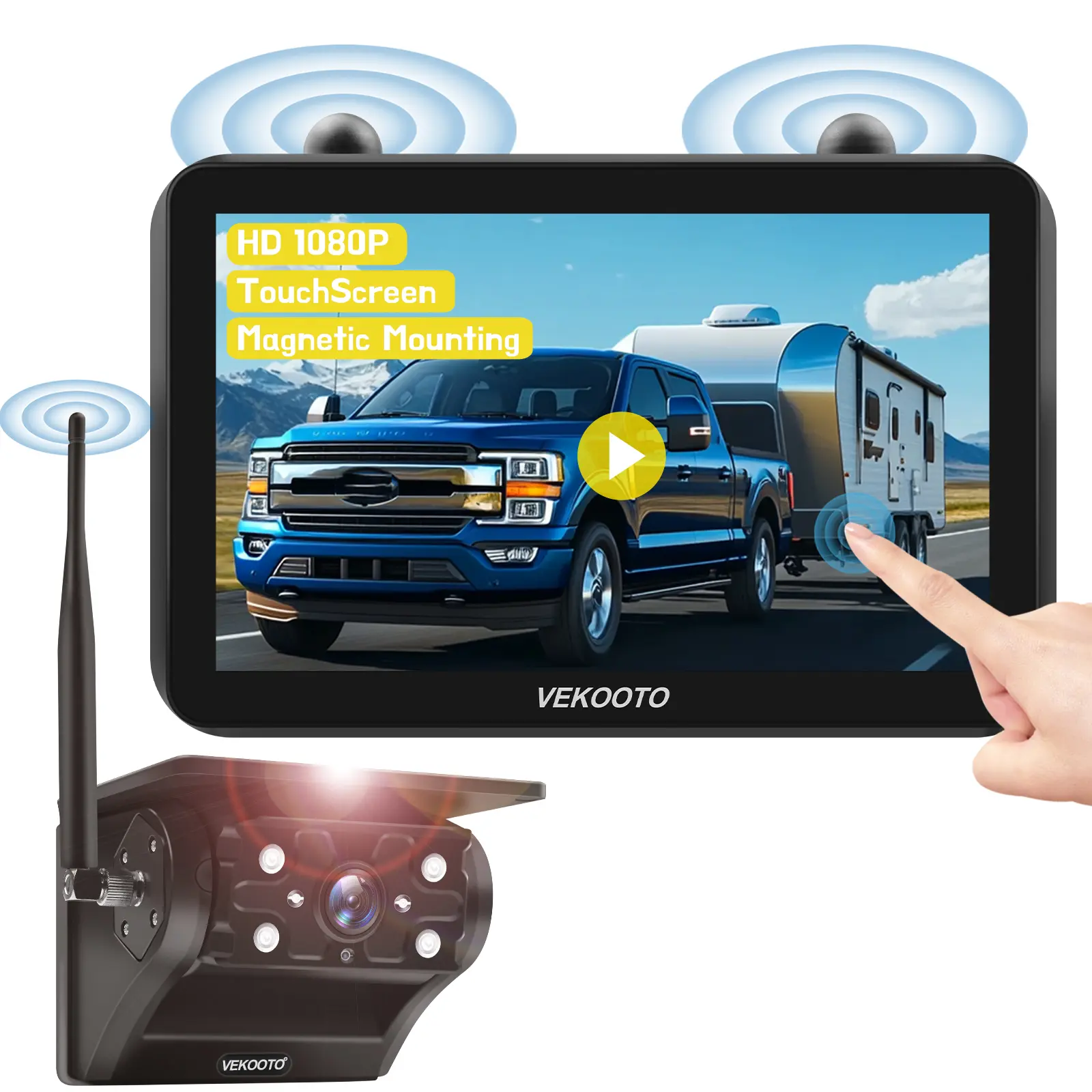 VEKOOTO VK7 Magnetic Solar Wireless Backup Camera 7'' IPS Touchscreen Monitor No Wiring Rechargeable Camera for RV Trailer Camper Car Blind Spot Truck Automotive Backup Camera for Truck IP69 Waterproof IR Night Vision farm Summervibes