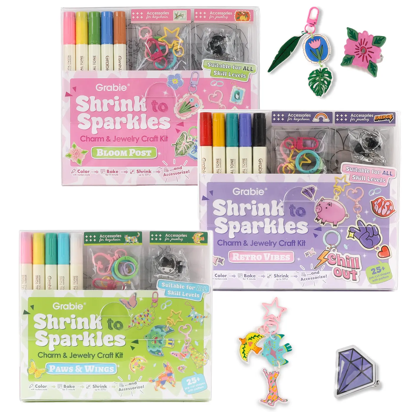 Grabie Whimsical Shrink-to-Sparkles DIY Craft Set - Retro Office Art Supplies with DIY Beads, Earring Making Accessories, Hobbies Kit Adults for Back to School Haul, Class Rewards