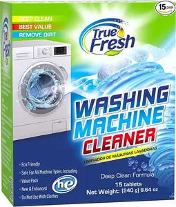 True Fresh Washing Machine Cleaner Tablets, 15 Solid Deep Cleaning Tablets, Cleans All Washers Machines Including HE Front Loader Top Loader