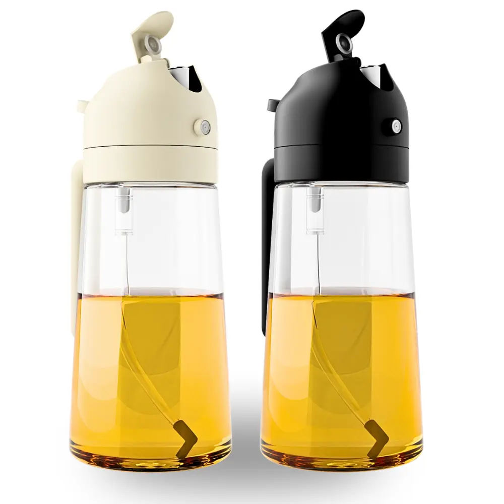 Savory 2-Pack Olive Oil Spray Bottles for Cooking - Father's Day Sale - Refillable 470ml Glass Misters in Black & Cream with Non-Leak Design for Air Fryer, Grilling, Salads & Kitchen Use - Dispensers, Set