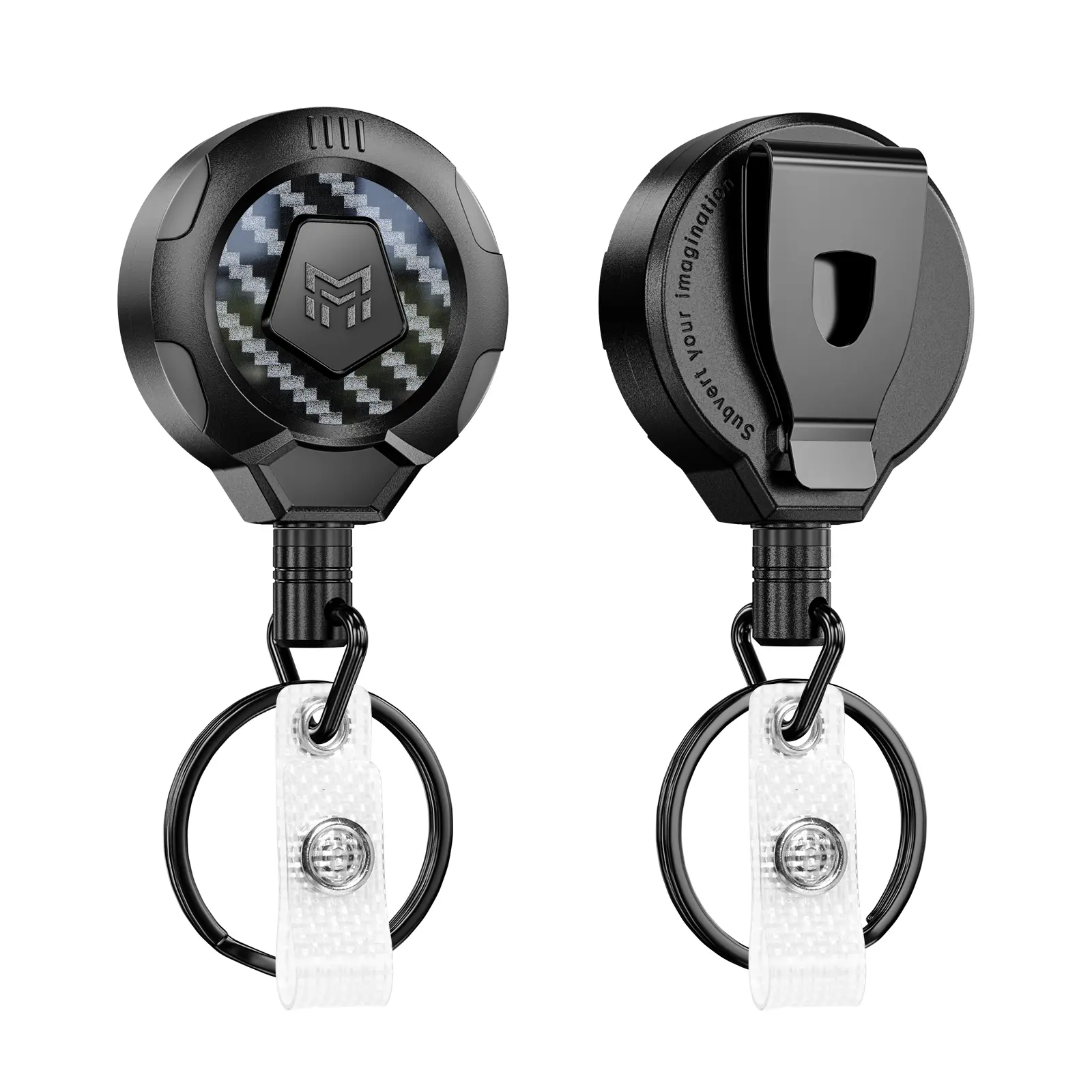 MNGARISTA Upgraded Heavy Duty Retractable Keychain with Belt Clip, 10 OZ Retraction, 31.5" Stainless Steel Cord Key Chain, 3K Carbon Fiber ID Badge Reel Holder with Badge Strap and Key Ring