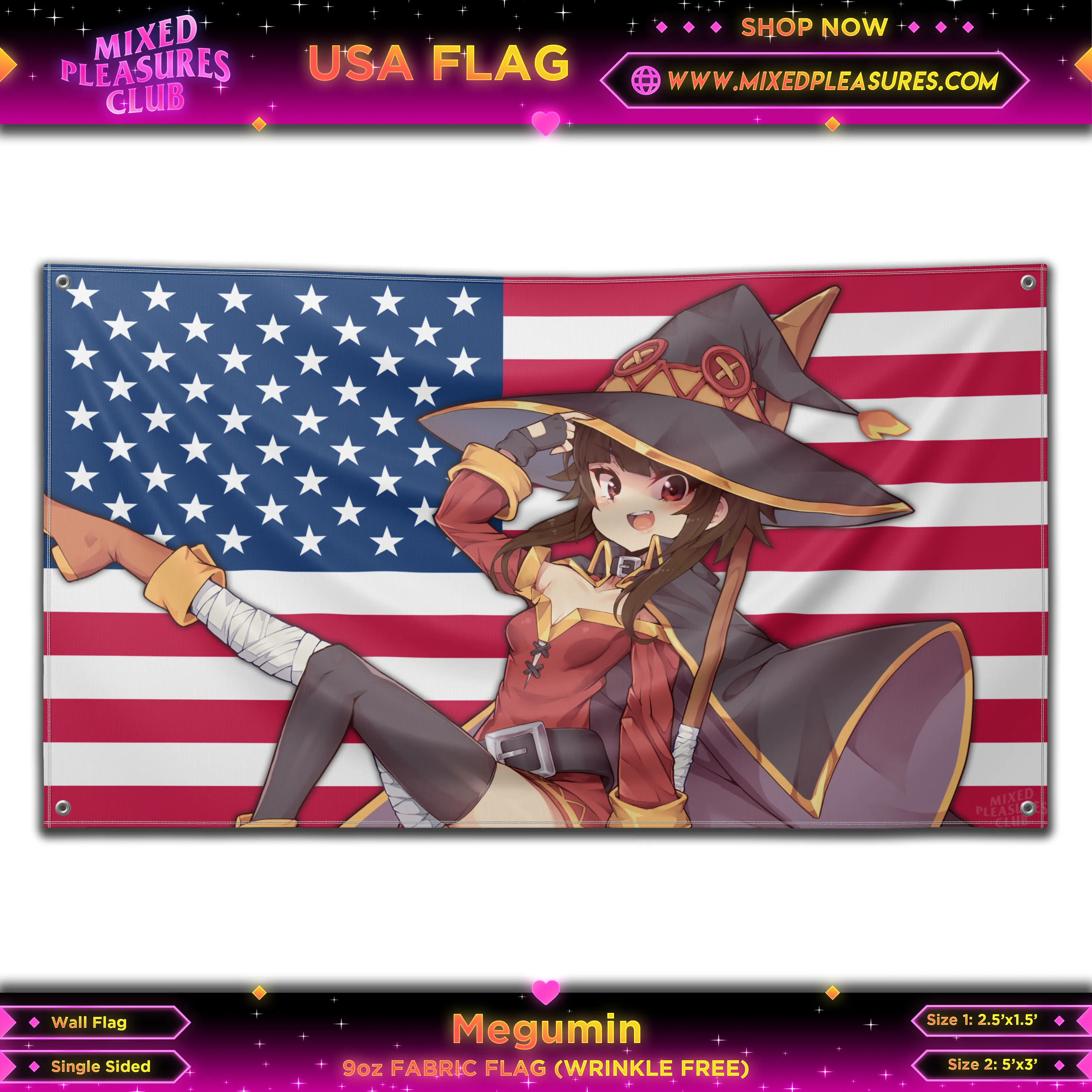 Megumin Konosuba USA Fabric Anime Wall Flag Made in the USA Decorating Print
