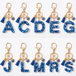 Evil Eye Initial Keychains for Women – Alphabet Letter Resin Keychain with Leather Tassel, Cute Evil Eye Pendant for Bag, Backpack, Purse or Car Keys