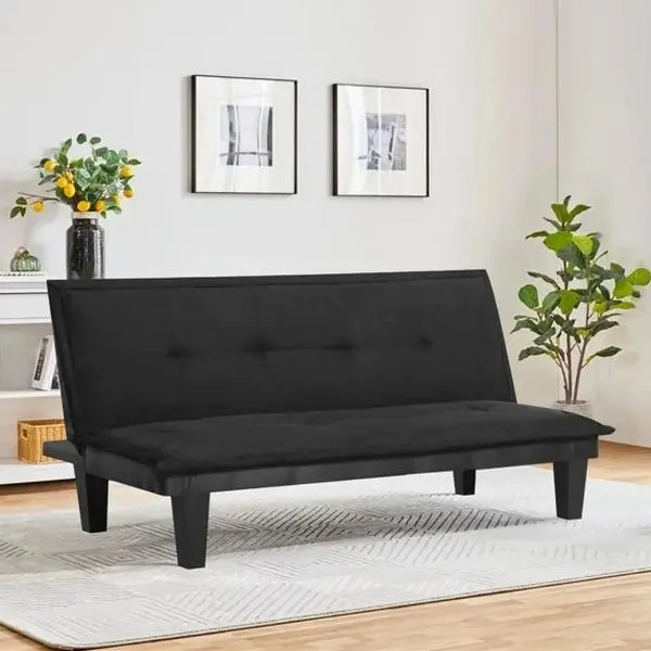 64-in Modern Faux-Leather Convertible Sofa Bed - 3 Adjustable Backrest Angles, Heavy-Duty Wooden Legs, Recliner for Small Apartments & Living Rooms, Black furniture sectional modular chaise soft
