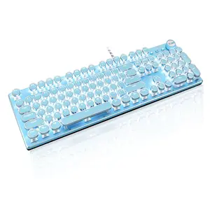 LexonElec Typewriter Style Retro Wired Mechanical Gaming Keyboard,Vintage Steampunk Keyboard with White Backlit,104-Key Blue Switch Cute Keyboard,Round Keycaps Knob Control for PC/Laptop/Mac