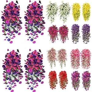 Artificial Morning Glory Vine, 4 Counts/set Fake FlowerVine,faux flower, UV Resistant, Real Artificial Plants,Suitable for Outdoor Home Office Garden Decoration,Suitable for Thanksgiving, Christmas, Halloween,Valentine's Day, and Mother's Day