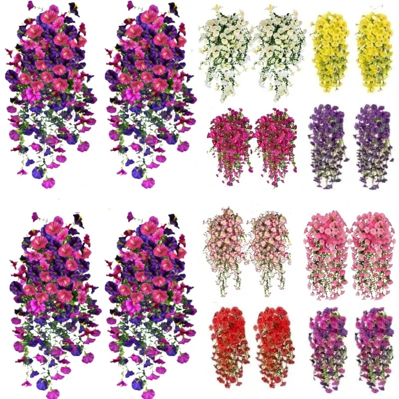 4-Counts/Set UV-Resistant Artificial Flower Vines, Floral Decor Faux Hanging Plants, Artificial Pink Flower Arrangement for Outdoor Home Garden Bathroom Decoration, Ideal for Thanksgiving, Christmas (Packaged in a Box)