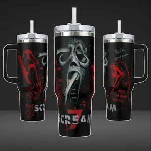 Ghostface Scream 7 Tumbler 40oz – Horror Movie Custom Cup with Handle, Stainless Steel Insulated Mug, Gift for Fans
