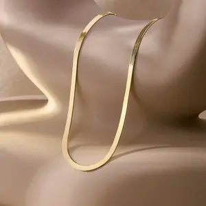 14K Gold Herringbone Chain Necklace, Snake Chain Necklace, Snake Choker Chain Necklace, Everyday Necklace for Women, Snake Necklace for Her