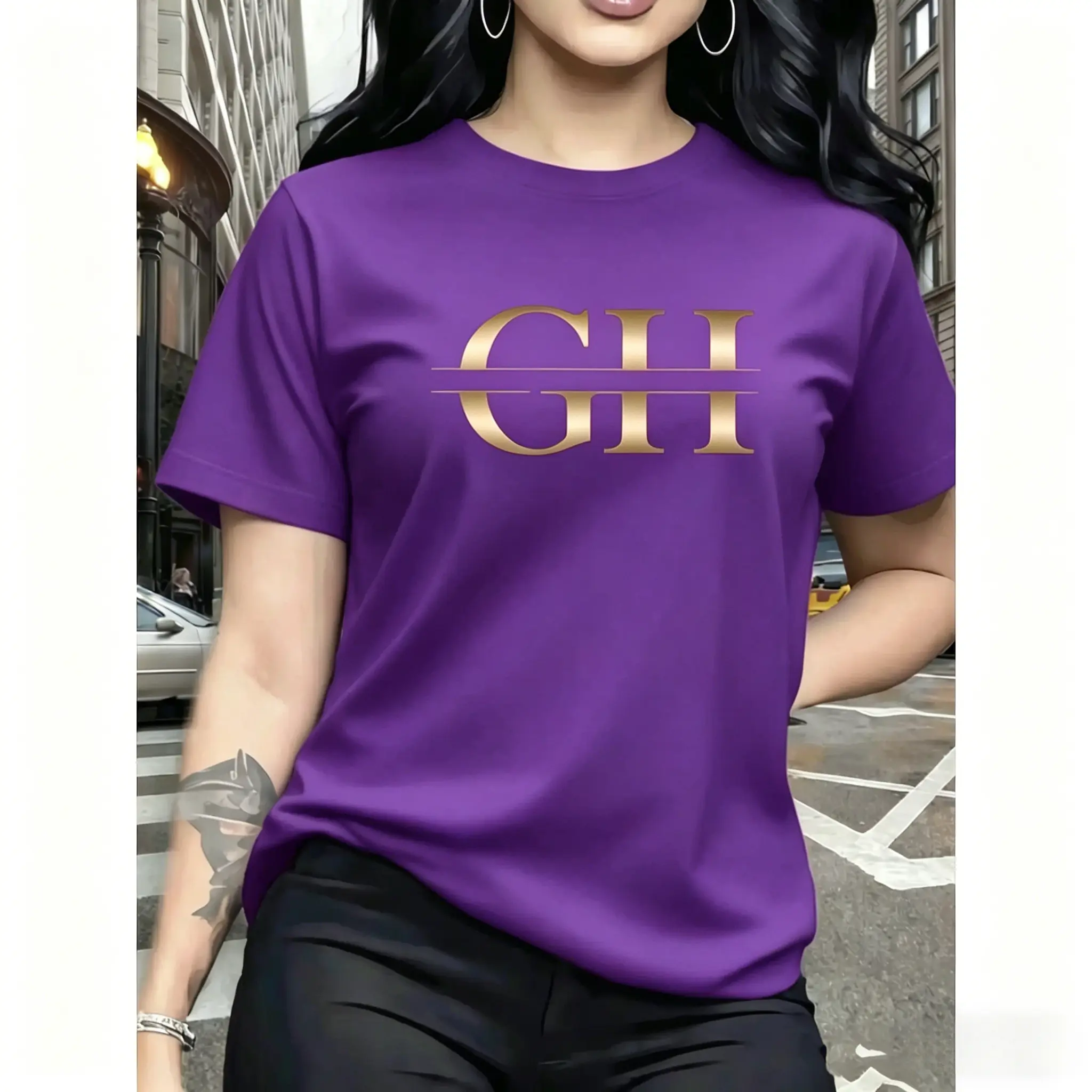 100% pure cotton material, with metallic art pattern printing, fashionable and trendy.This simple, round-neck, casual, versatile women's short-sleeve T-shirt is suitable for leisure, travel, vacation, and other activities