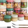 12Pack Overnight Oats Containers with Lids, 16oz, 8oz & 2oz Glass Jars with Airtight Lids, Wide mouth Mason Salad jars, Glass Food Storage Containers for Yogurt Chia Pudding Snacks Cereal & Spices