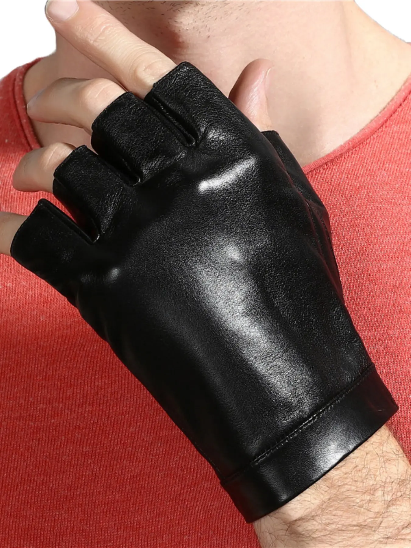 Men's Sheepskin Fingerless Gloves, Genuine Leather Open-Finger Driving Gloves, Stylish Men's Gloves