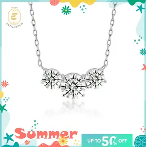 Moissanite 2ct Luminous Trio Three Stone Pendant Necklace Birthday Wedding Engagement Anniversary Valentine's Day Daily Wear