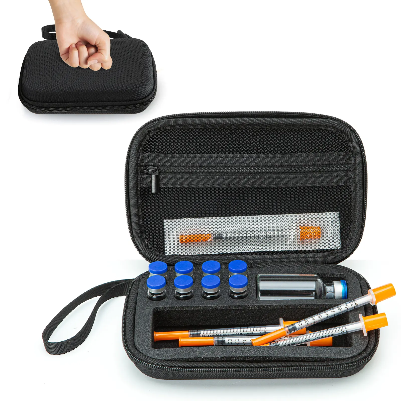 MEXS Insulin Storage Case, Portable Insulated Vial Organizer for 1ml 3ml 5ml 10ml 30ml Vials, Available with Removable Insert and Reusable Ice Pack, for Travel and Daily Storage