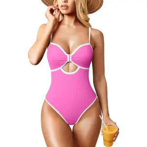 Women’s One Piece Swimsuit Cutout Push Up Tummy Control Bathing Suit with Adjustable Straps