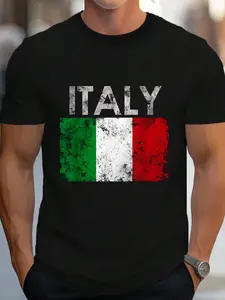 100% Cotton Vintage Italian Italy Flag Pride Gift T-Shirt Women's Men's Graphic Tee Crew Neck summer vacation Tops