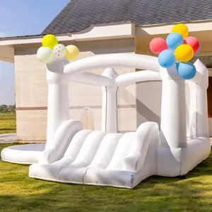 Outfunny White Bounce House with Slide, Inflatable Bouncy House for Kids 3-8 w/Ball Pit, Outdoor & Indoor, Bounce Area 8'x8', Capacity 400 lb