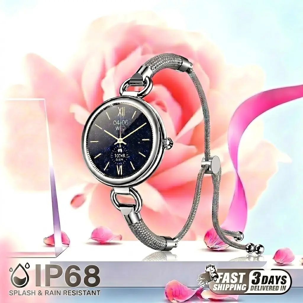 GBOOWIN Women’s Jewelry-Inspired Gold Smart Wristwatch Bracelet - 1.19" AMOLED Screen Display, Bluetooth Calling, Wellness & Sleep Tracking, 107+ Sports Modes, IP68 Rated, FitCloudPro App for Android & iOS, Premium Tech Gift for Her