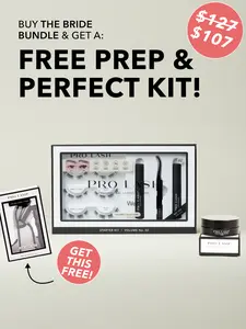 Pro Lash Bride Cosmetic Bundle - 30-Day False Eyelash Supply, Prep & Perfect Kit with Curler, Under Eye Hydrating Gel Patches, Bridal Makeup Gift Set with 1 Free Item