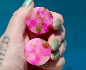Polished Watermelon Quartz Double Flare Plugs, Natural Gemstone Ear Crystals, Colorful Earrings Jewelry for Emotional Healing, Sold as a Pair