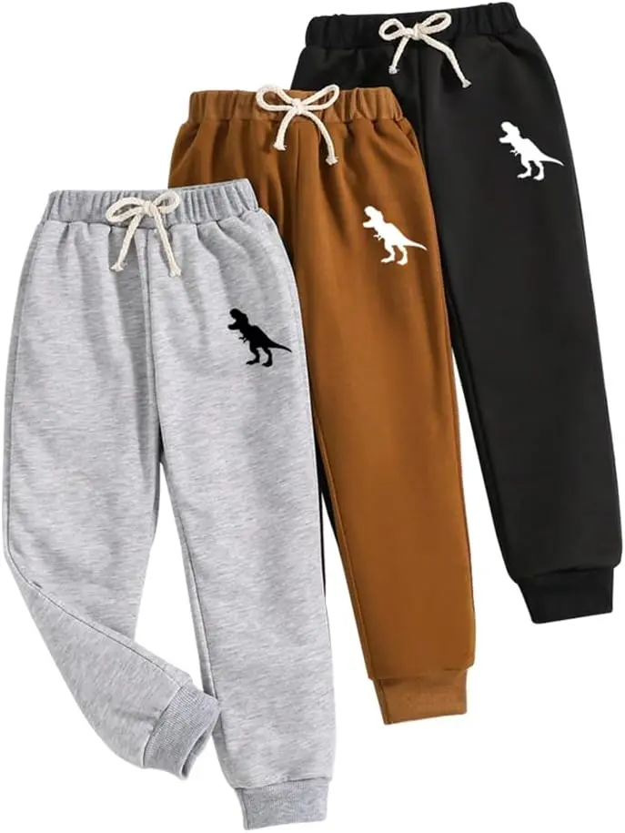 Nivne Tco Toddler Boy Pants - 3 Pack Sweatpants - Dinosaur Graphic Print Toddler Jogger Pants Size 3T 4T 5T 6T 7T