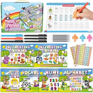 Magic Grooved Writing Practice for  Ages 3-8,  Handwriting Practice Books Set (6 Books) with Disappearing Ink Pens, Letter/Number Tracing,  &  Learning Kit