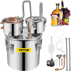fathersdaygift  VEVOR Moonshine Still Stainless Steel Water Alcohol Distiller Copper Tube With Circulating Pump Home Brewing Kit Build-in Thermometer for DIY Whisky Wine Brandy Spirits