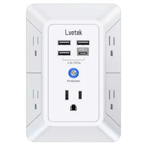 5-Outlet Surge Protector Wall Charger with 4 USB Ports - 1680J Multi Plug for Home, Office, Travel