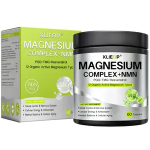 12-in-1 Magnesium Complex Supplement with NMN, TMG, Resveratrol, PQQ & Vitamin B6, Sleep & Relaxation, Nervous System, NAD+ Level & Cellular Energy Support for Men and Women 60 Capsules