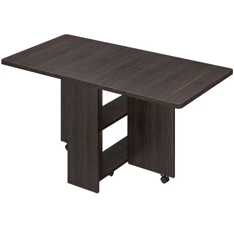 Dark Brown Modern Kitchen Folding Dining Table - Space-Saving, Extendable Drop Leaf Farmhouse Wood Table with 2-Tier Storage for 4, Dark Walnut (50.1" D x 31.4" W x 29.5" H) - Commercial & Office Furniture, Modern Kitchen Table