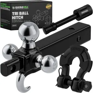 Rhino USA Trailer Hitch Tri-Ball Mount with Hook, Shackle & Locking Pin (2-Inch Receiver) Versatile Tow Hitch Ball Size 1-7/8 Inch, 2 Inch & 2-5/16 - Heavy Duty Truck Towing Hitch (Black)