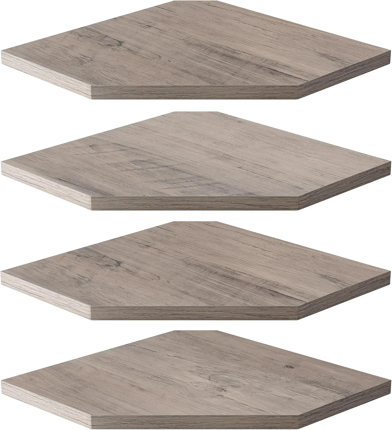 Grey Farmhouse Floating Corner Shelf Set (4-Pack), Home Organiser for Bathroom & Kitchen, Space-Saving Wall-Mount Shelves with Easy Installation