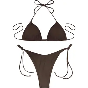 Bikini Set for Women, V Neck & Low Rise Swimsuits Adjustable & Self-Tied Beach Bathing Suits Swimwear U-Y-3N