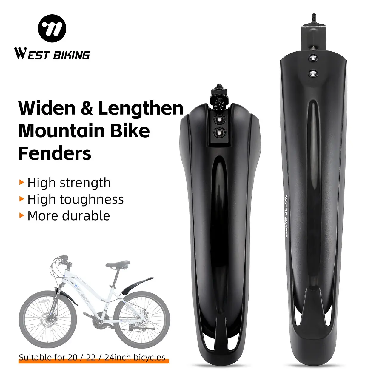 WEST BIKING Bicycle Mudguard, 2pcs Durable Bike Mudguard, High Toughness Cycling Mudguard, Bicycle Front Rear Fender, Bicycle Fenders, Outdoor Cycling Accessories, Bicycle Parts, Mountain Bike