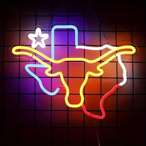 Bull Skull USB Neon Light Texas LED Neon Sign, Cowboy Neon Sign for Wall Decor